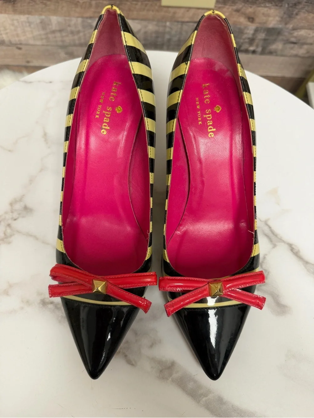 Kate Spade black/white with pink bow pumps